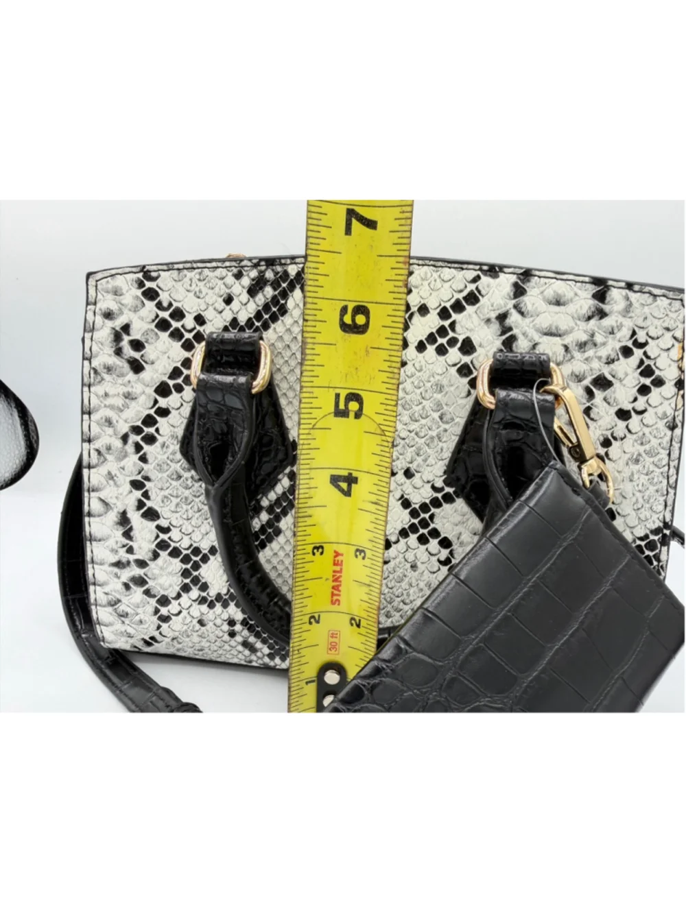 Women's ALDO Satchel Bag One Size White Black Snakeskin Print